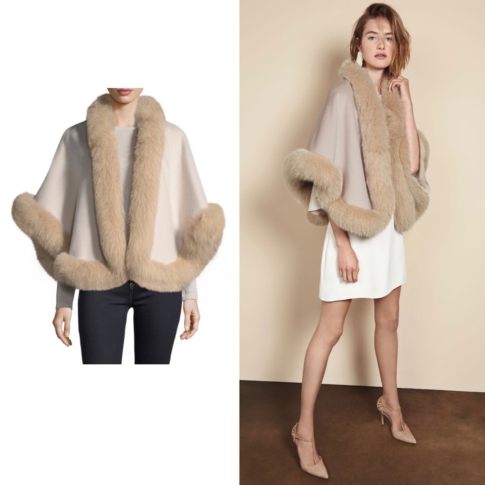 Cashmere Short Cape w/ Fox Fur Trim